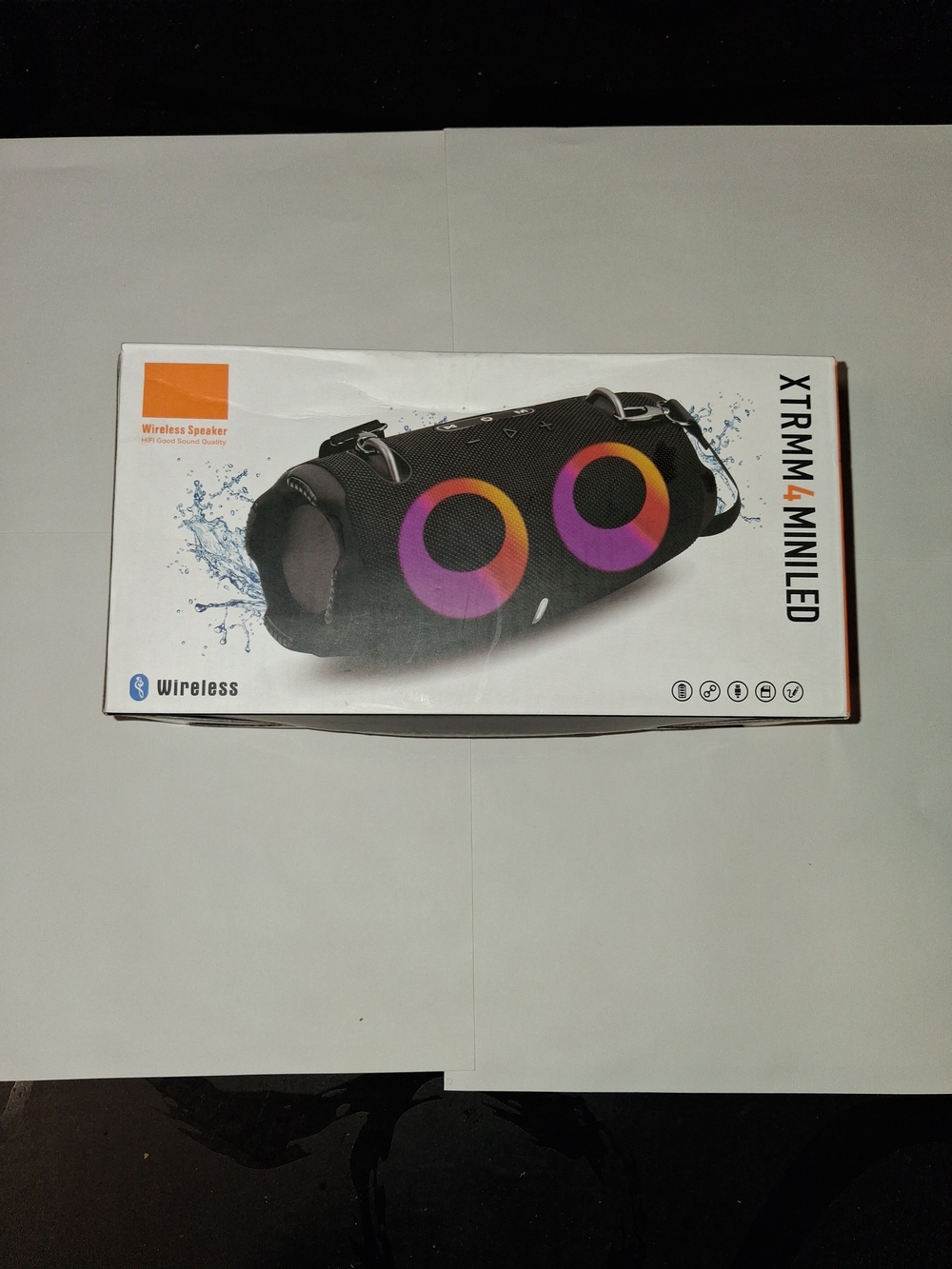 XTRRM4 Mini LED Wireless Speaker - Black with Purple & Orange Accents
